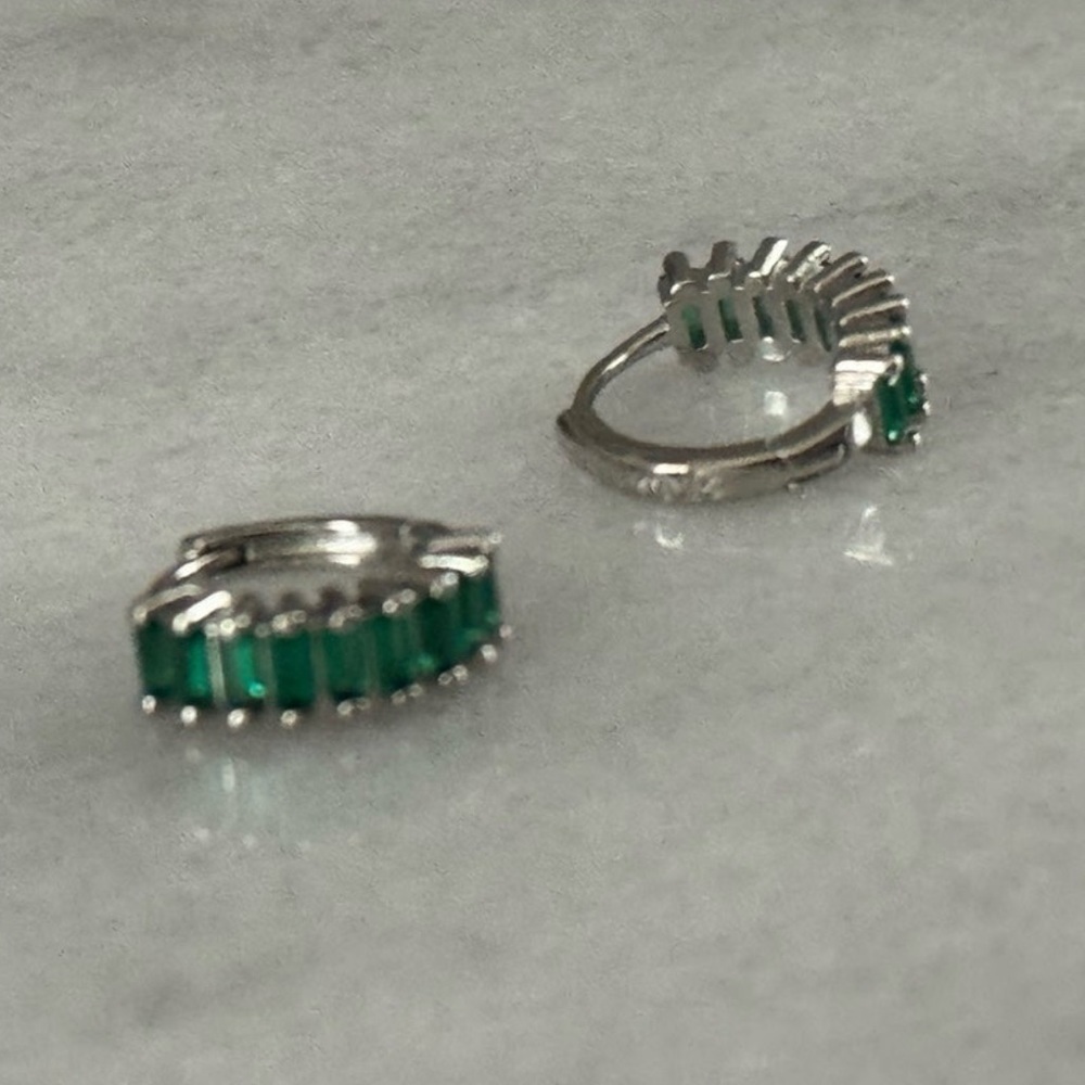 COPY - Sterling Silver Green Crystal Thick Huggie Hoop Earrings - Picture 5 of 5